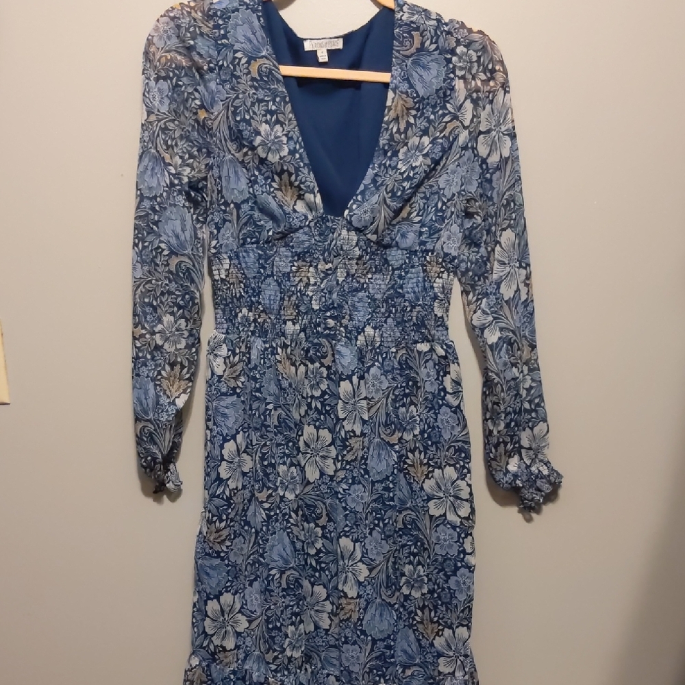 Patrons of Peace Blue Floral Long Sleeve Dress